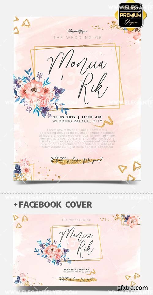 Watercolor Wedding Invitation V1 2019 PSD Flyer Template + Facebook Cover + Instagram Post