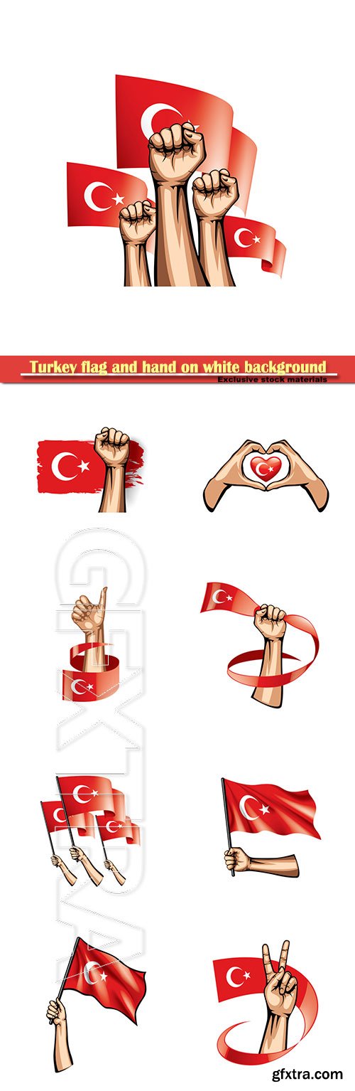 Turkey flag and hand on white background vector illustration