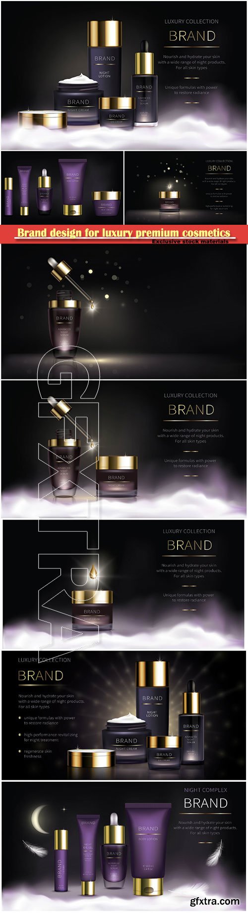 Brand design for luxury premium cosmetics, series for face skin care, realistic vector