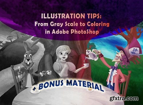 Illustration tips: from gray-scale to coloring in Adobe Photoshop + Bonus