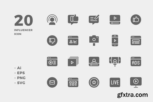 Influencer Icons (Solid, Line, Lineal Color, Flat)