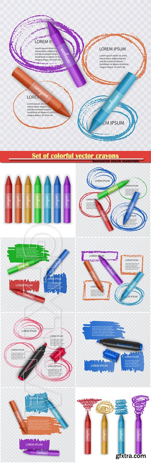 Set of colorful vector crayons