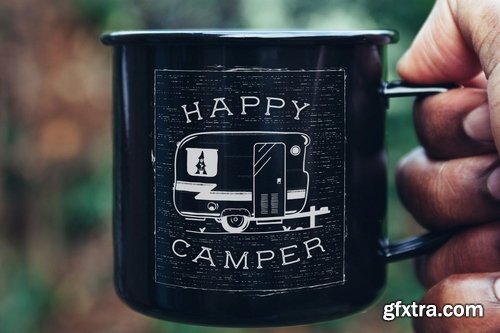 Happy Camper Logo Retro Travel RV Camping Badge