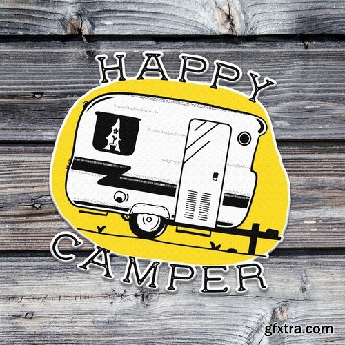 Happy Camper Logo Retro Travel RV Camping Badge