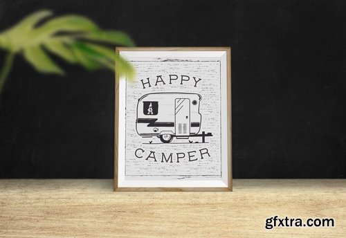 Happy Camper Logo Retro Travel RV Camping Badge