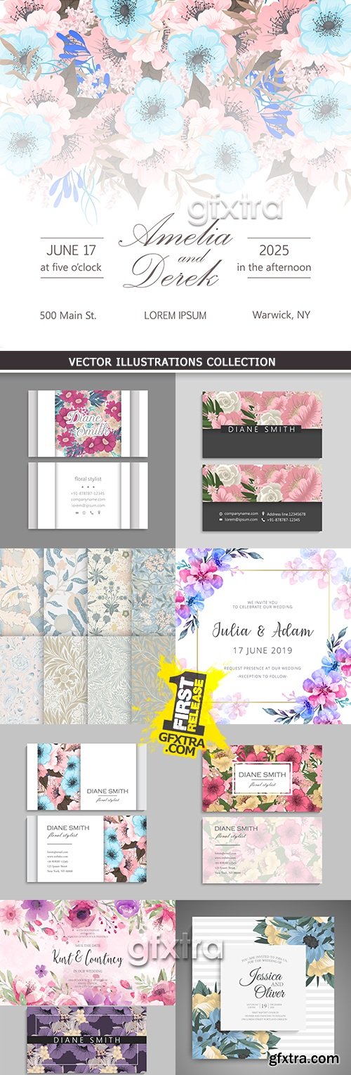 Wedding invitation and business card flower decorative design