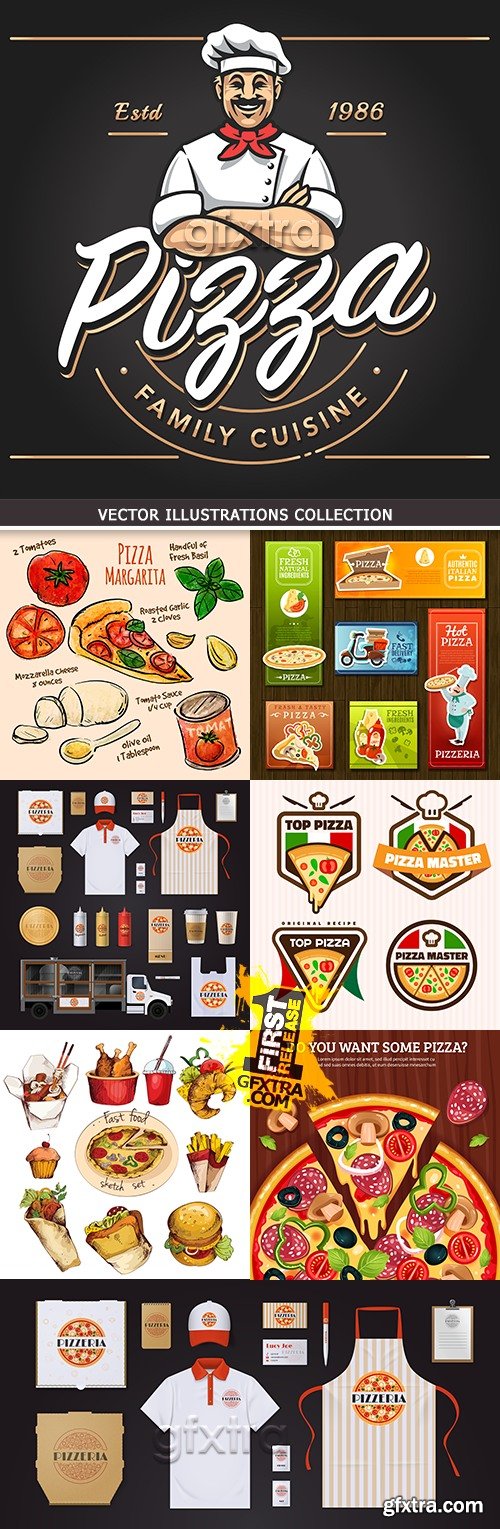 Pizza menu restaurant and delivery emblem design