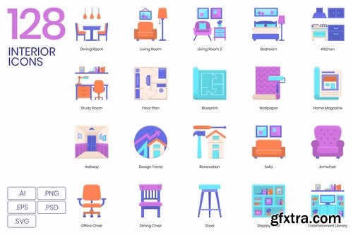 128 Interior Icons Violet Series