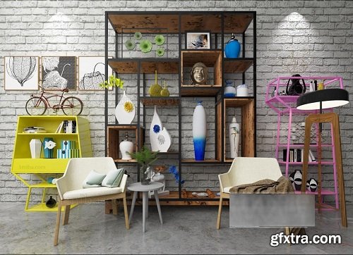 Modern Industrial Decorative Cabinet Chair Combination