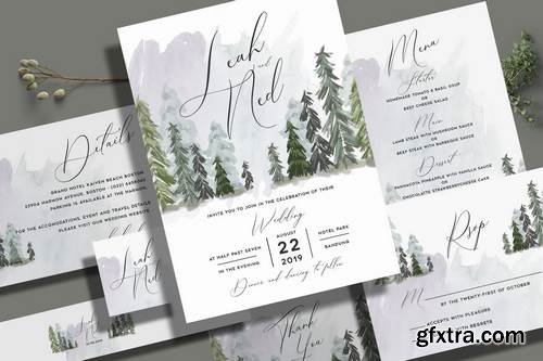 Pine Trees Wedding Invitation Set