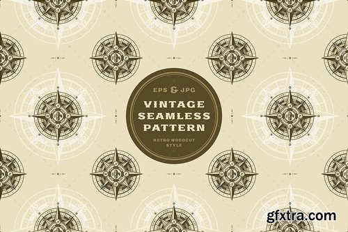 Seamless Vintage Nautical Wind Rose Pattern