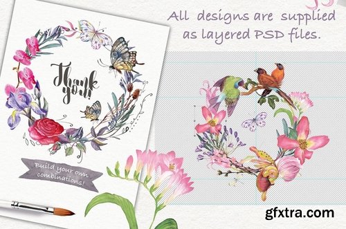 Watercolor wreaths psd, png