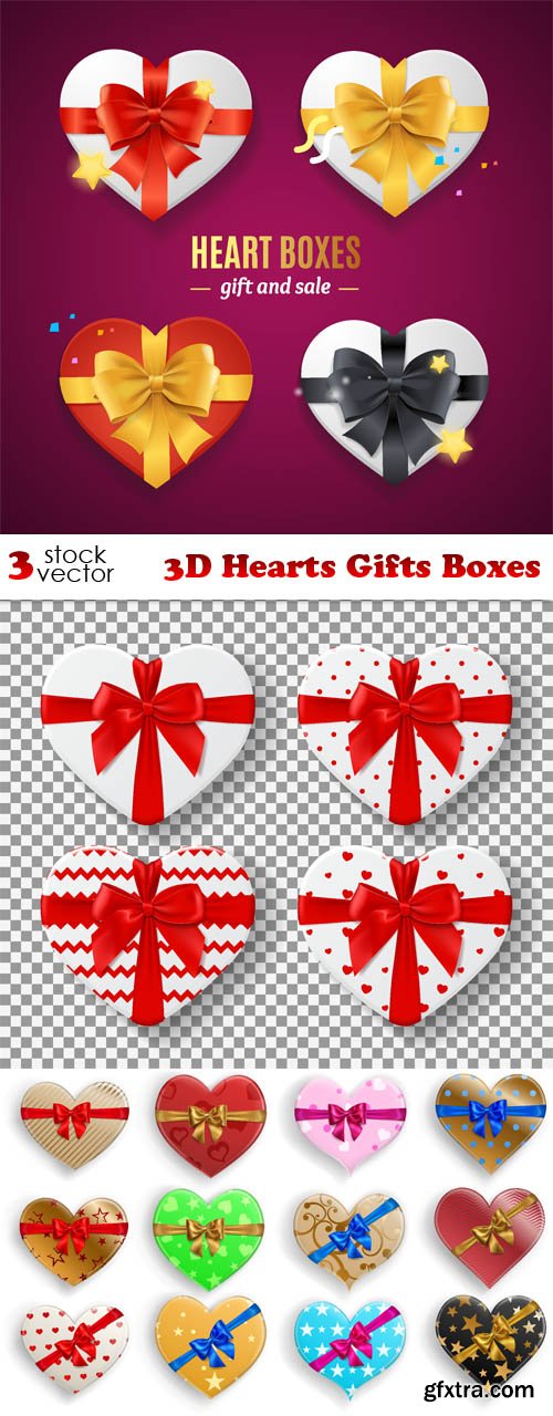 Vectors - 3D Hearts Gifts Boxes