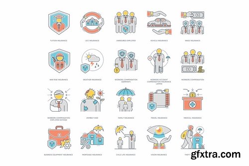 100 Insurance Color Line Icons