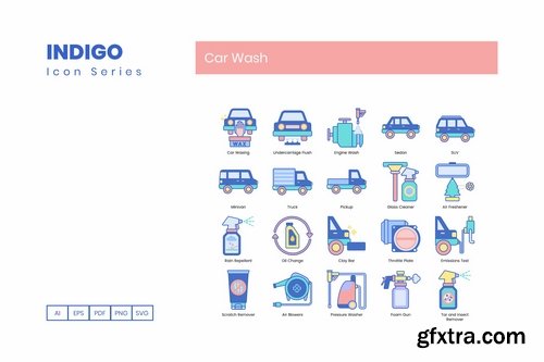 70 Car Wash Icons  Indigo Series