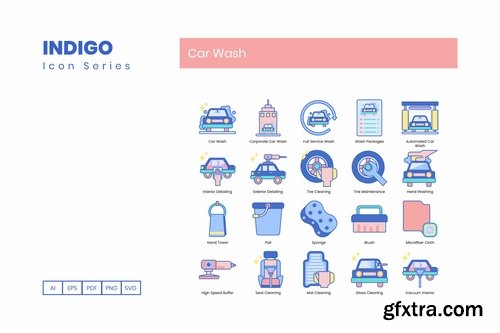 70 Car Wash Icons  Indigo Series