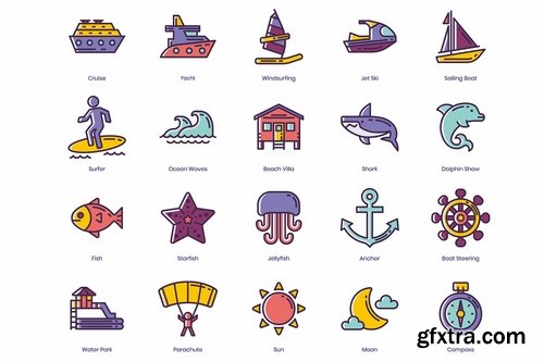 96 Travel Icons Lilac Series