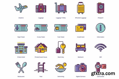 96 Travel Icons Lilac Series