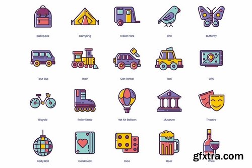 96 Travel Icons Lilac Series