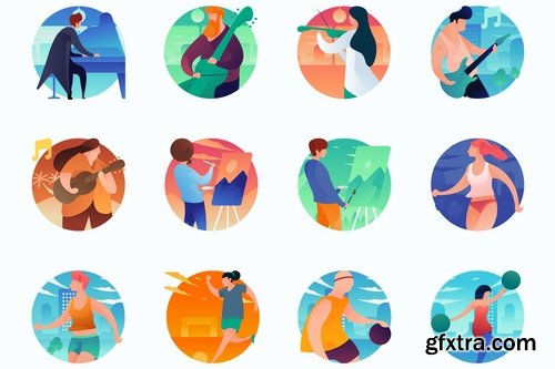 Activities Curvy People Concept Illustrations