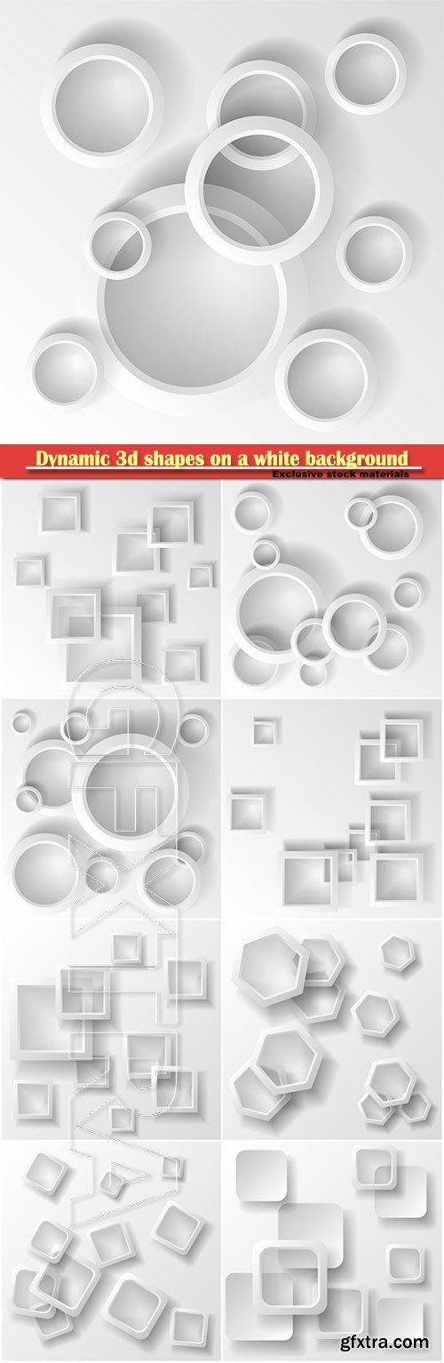 Dynamic 3d shapes on a white background, design for abstract geometric background