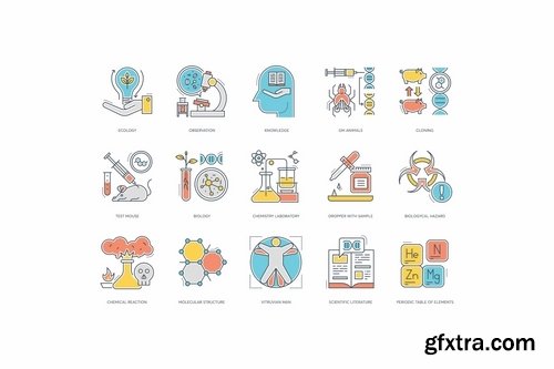 70 Bioengineering Color Line Icons