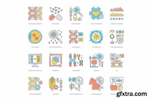 70 Bioengineering Color Line Icons