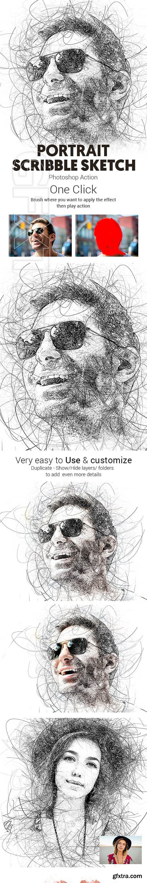 GraphicRiver - Portrait Scribble Sketch Art Photoshop Action 23191265