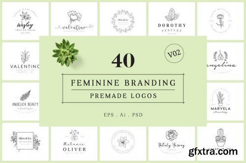 CreativeMarket - Feminine Branding Premade Logos V02 3416682