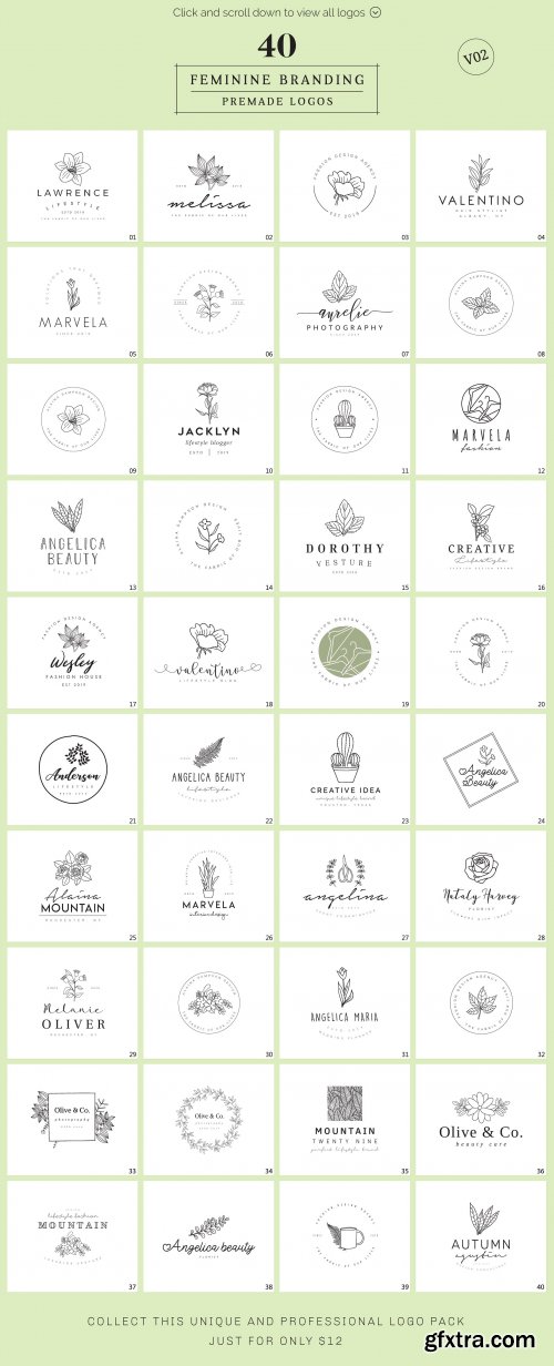 CreativeMarket - Feminine Branding Premade Logos V02 3416682