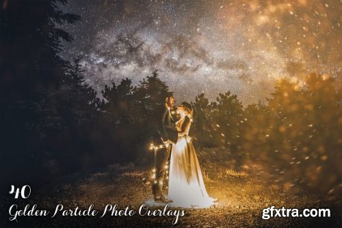 CreativeMarket - 40 Golden Particle Photo Overlays 3499410