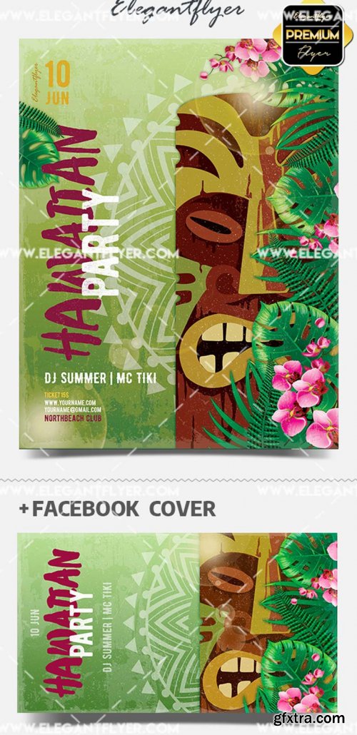 Hawaiian Party V1 2019 Flyer PSD Template + Facebook Cover + Instagram Post