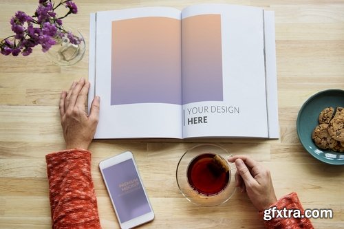 Person working on a notebook mockup