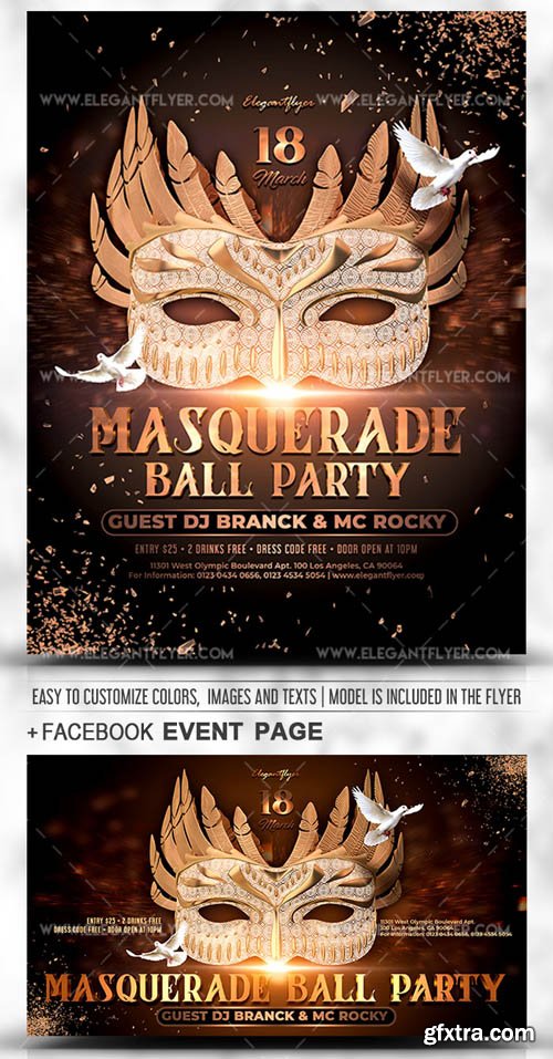 Masquerade Ball Party V1 2019 PSD Flyer Template + Facebook Cover + Instagram Post