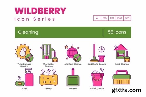 55 Cleaning Icons Wildberry Series