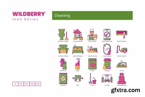 55 Cleaning Icons Wildberry Series