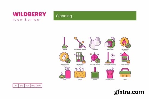 55 Cleaning Icons Wildberry Series