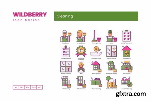 55 Cleaning Icons Wildberry Series