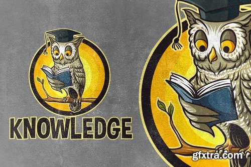 Knowledge - Owl Reading Book Mascot Logo