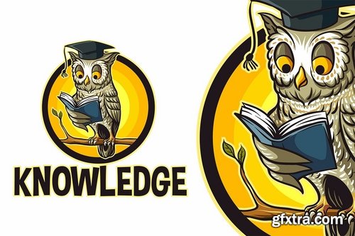 Knowledge - Owl Reading Book Mascot Logo