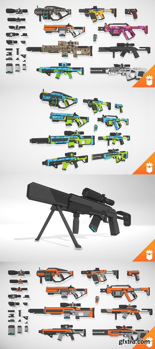 Cgtrader - SciFi Gun Pack Low-poly 3D model