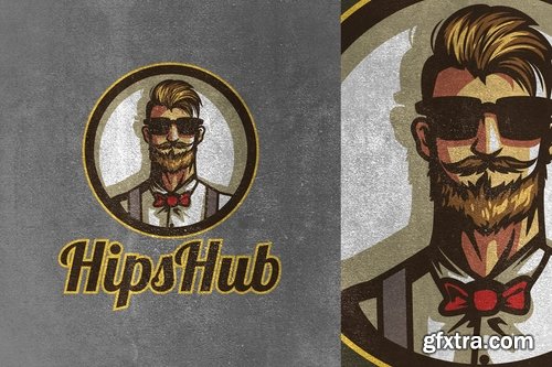 Illustrative Bearded Hipster Mascot Logo