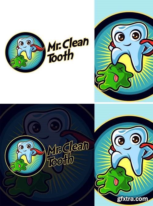 Mr. Clean Tooth - Dentist Tooth Mascot Logo