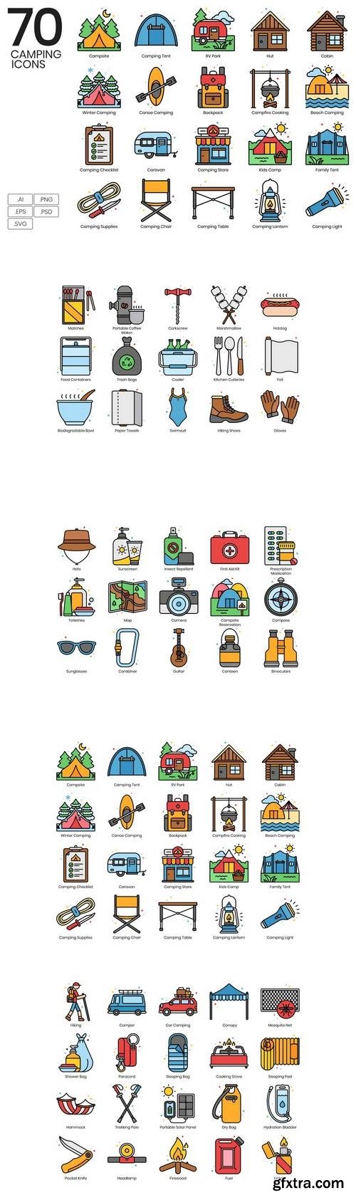 70 Camping Icons | Vivid Series