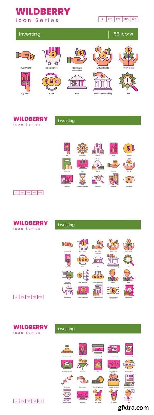 55 Investing Icons | Wildberry Series