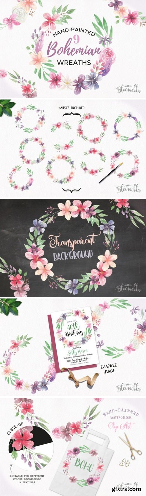 Floral Wreath Bohemian Clipart