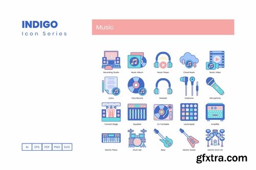 100 Music Icons Indigo