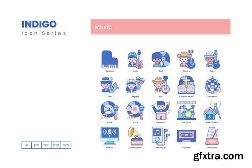 100 Music Icons Indigo