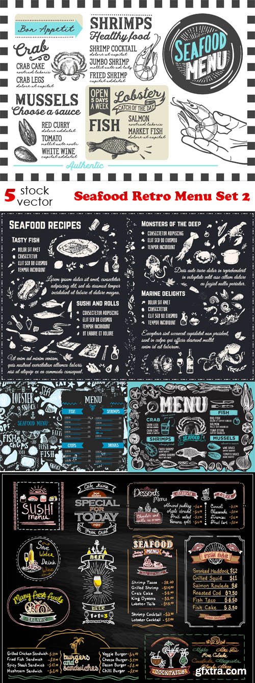 Vectors - Seafood Retro Menu Set 2