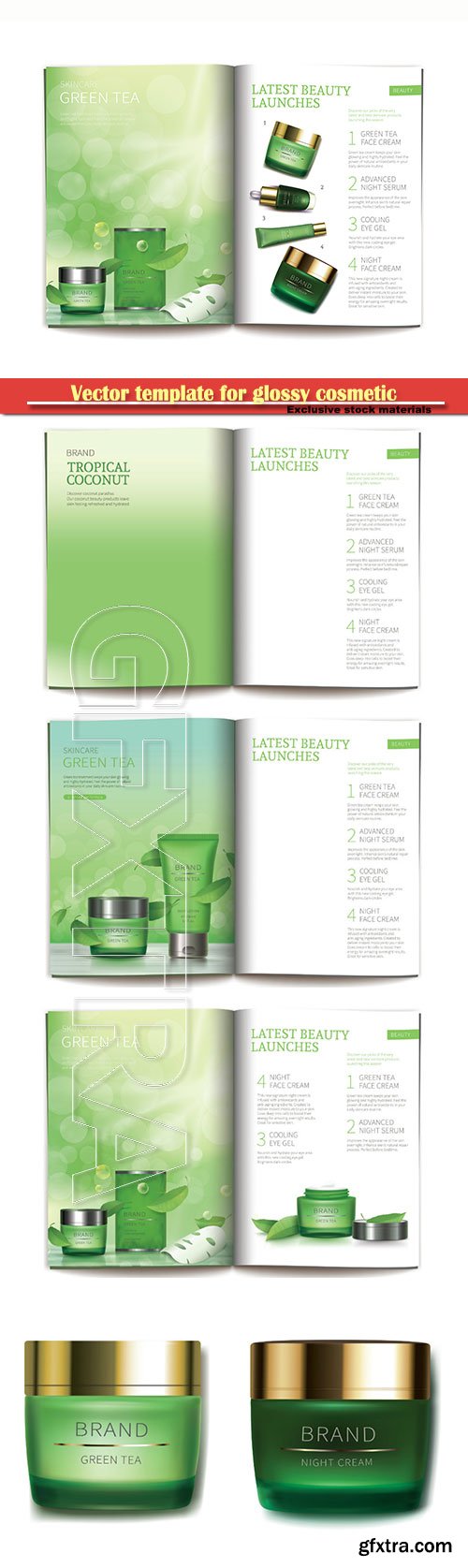 Vector template for glossy cosmetic magazine with natural cosmetics